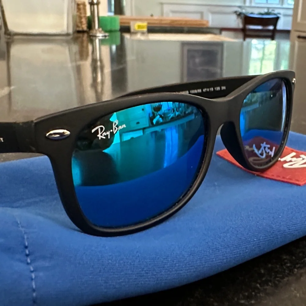 Ray-Ban Kids 9052s Matte Black Sunglasses with Mirrored Blue Lenses